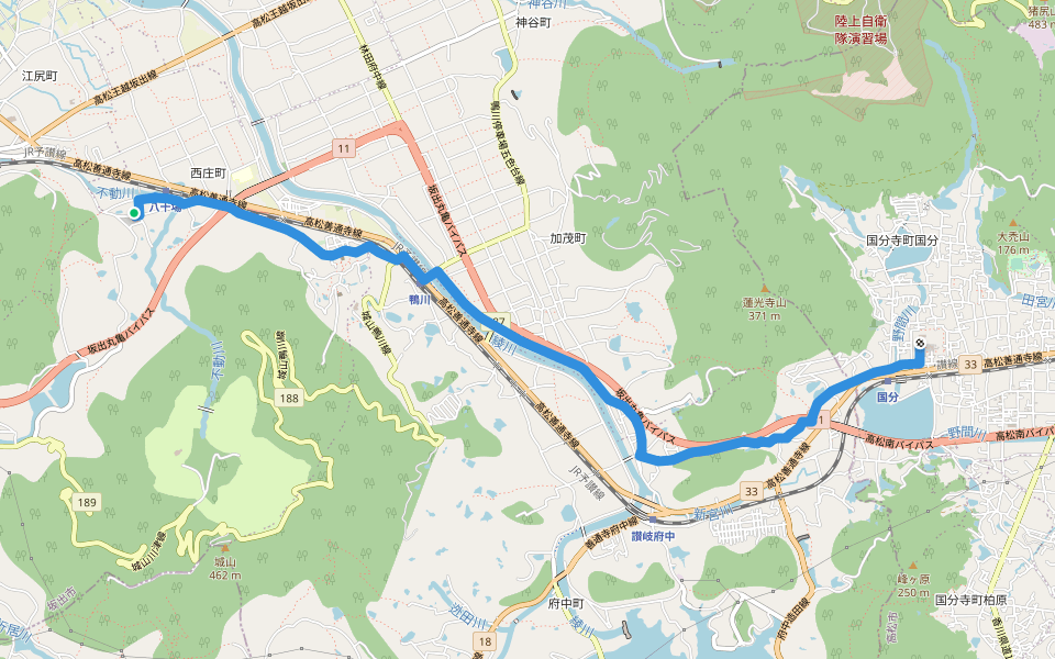 四国遍路 79番札所天皇寺~80番札所讃岐国分寺 walking route map in Sakaide