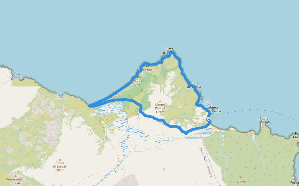 Boucle littorale du Lotu à Saleccia walking route map in Santo-Pietro-di-Tenda