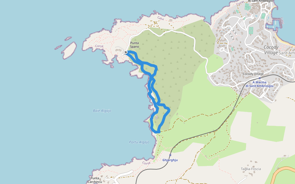 Boucle littorale de la Punta Spano walking route map in Lumio
