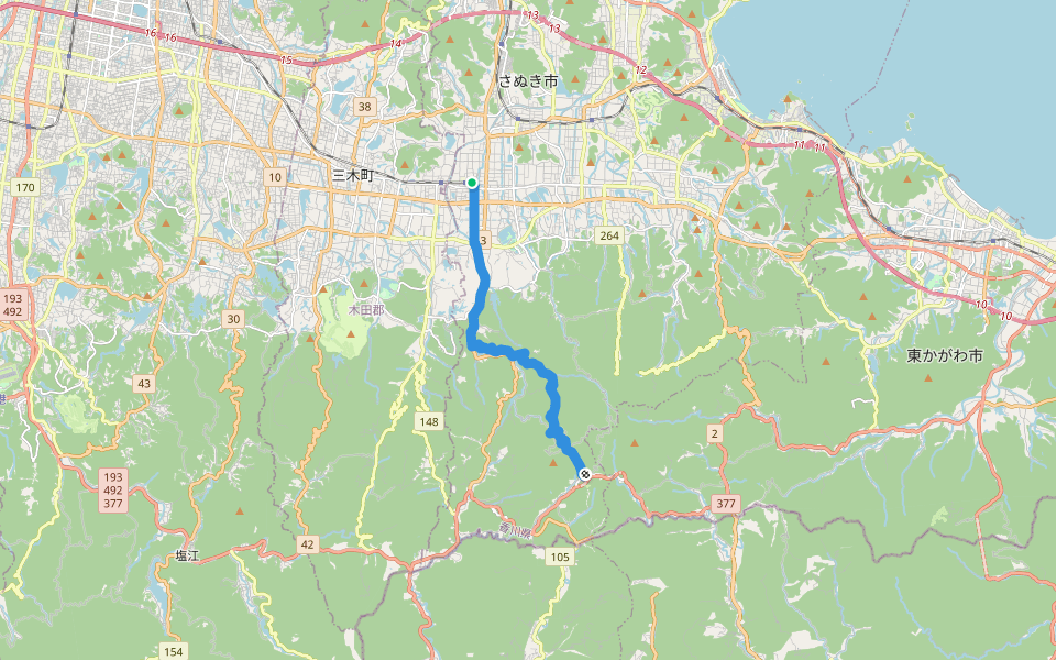 四国遍路 87番札所長尾寺~88番札所大窪寺 walking route map in Sanuki