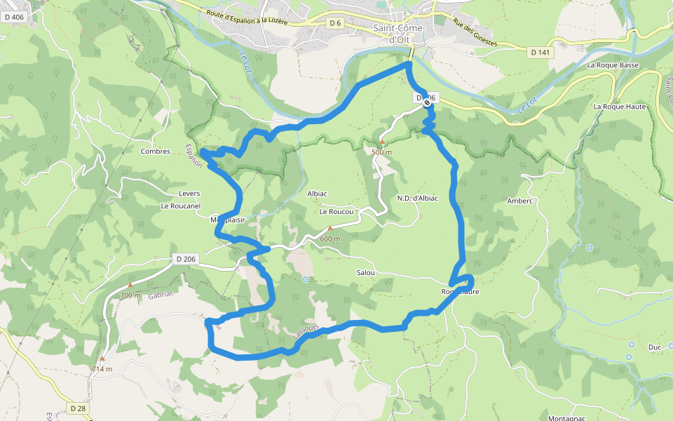 Trail d'Aqui 23 - demi-kilomètre verticaul de Saint-Cômes-d'Olt walking route map in Saint-Côme-d'Olt