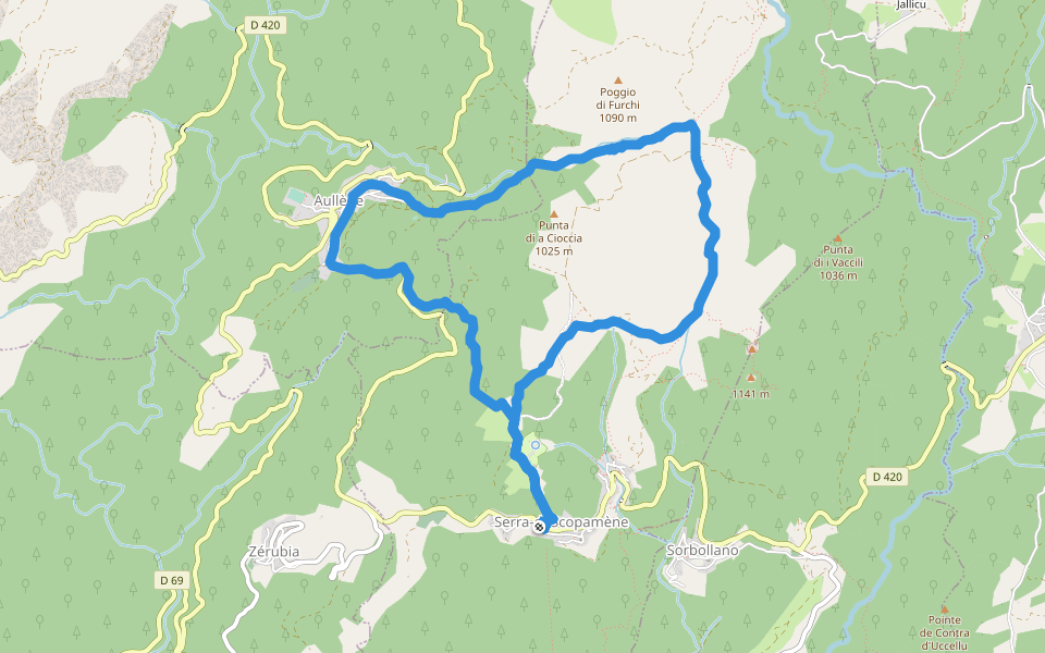 Boucle 1 - Serra-di-Scopamène<->Aullène walking route map in Serra-di-Scopamène