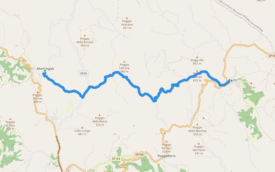 Antica Via Clodia Tappa 02 walking route map in Montorgiali