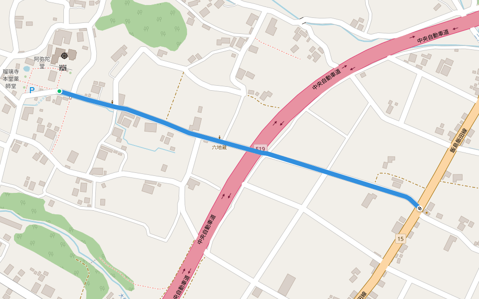 瑠璃寺参道 walking route map in Takamori