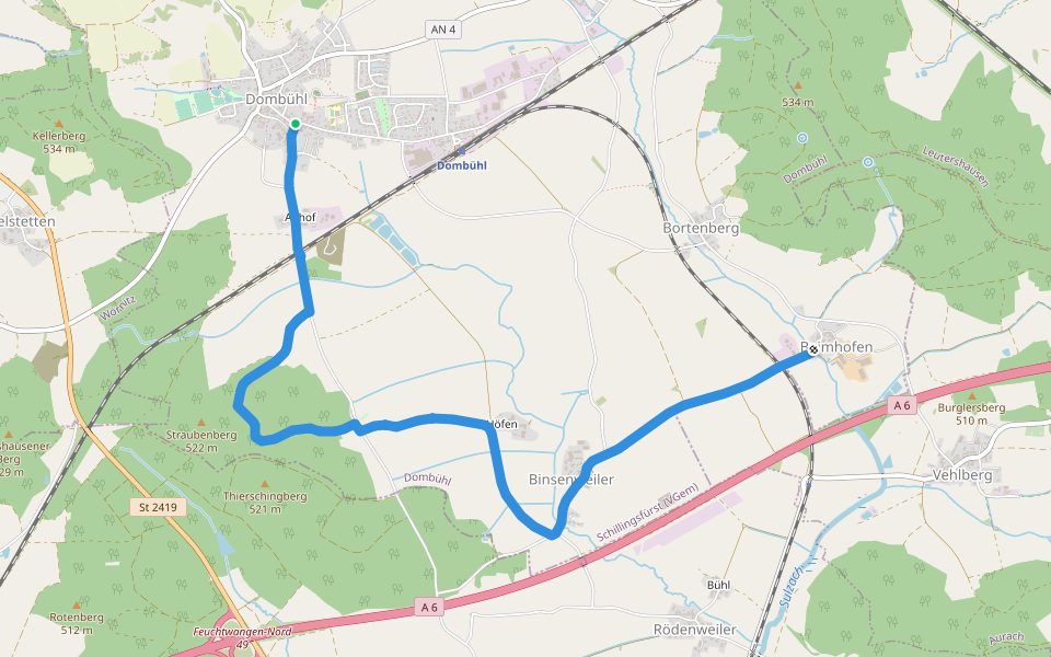 Verbindungsweg Dombühl-Baimhofen walking route map in Dombühl