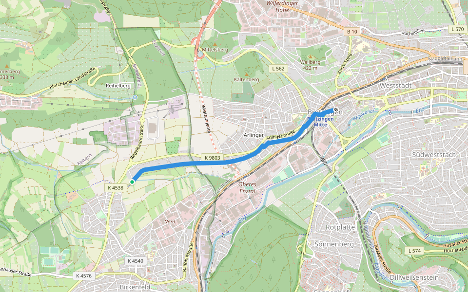Kiesäcker - Brötzingen Marktplatz walking route map in Birkenfeld