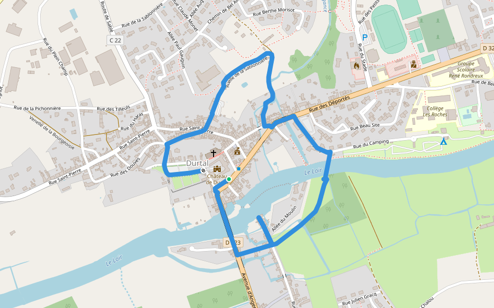 Sentier d'interprétation de Durtal walking route map in Durtal