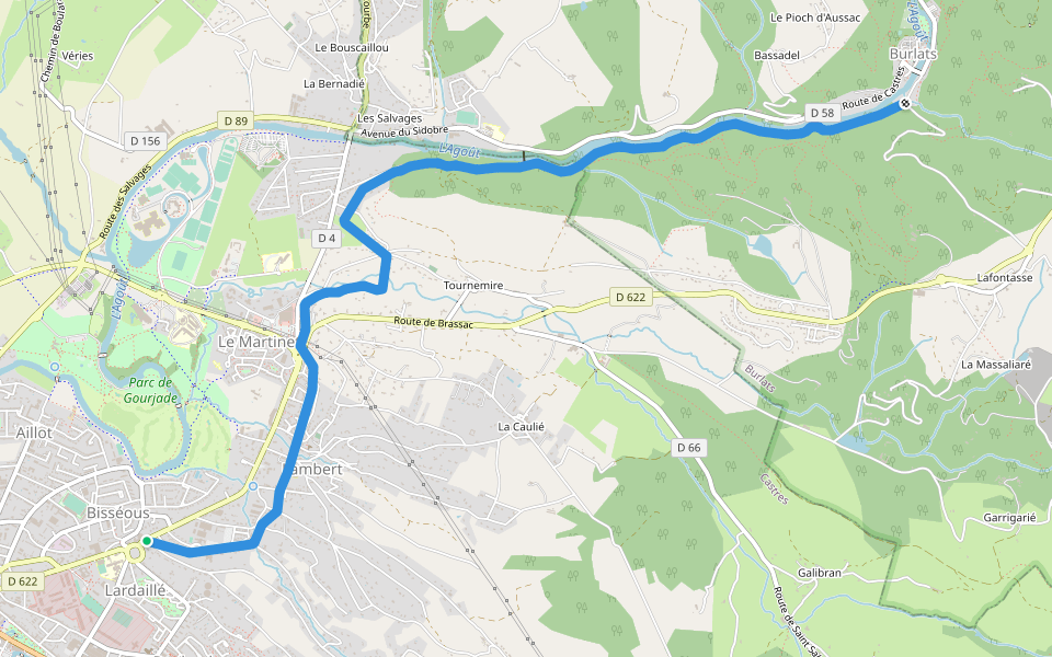Chemin des Fontaines walking route map in Castres