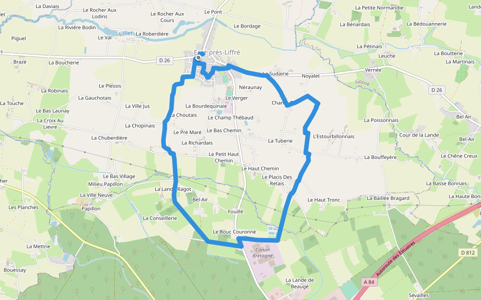 Les rotes du Hen Herveleu walking route map in Ercé-prés-Liffré
