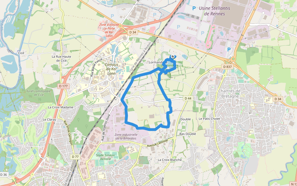 Circuit de Lormandière walking route map in Chartres-de-Bretagne