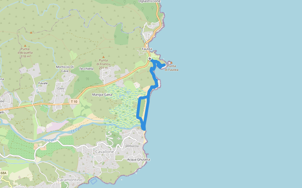 Balade Littorale de Fautea walking route map in Zonza