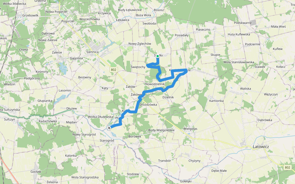 Siedem młynów nad Piaseczną walking route map in Siodło