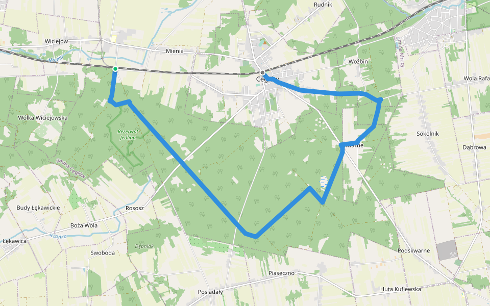 Mienia, PKP - Cegłów, PKP walking route map in Wiciejów