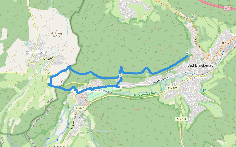 Rhön-Rundweg Sinntal 7 walking route map in Bad Brückenau