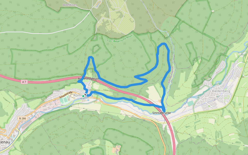 Rhön-Rundweg Sinntal 15 walking route map in Bad Brückenau