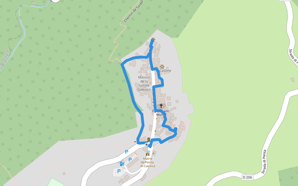 Sentier du Patrimoine de Penta-di-Casinca walking route map in Penta-di-Casinca