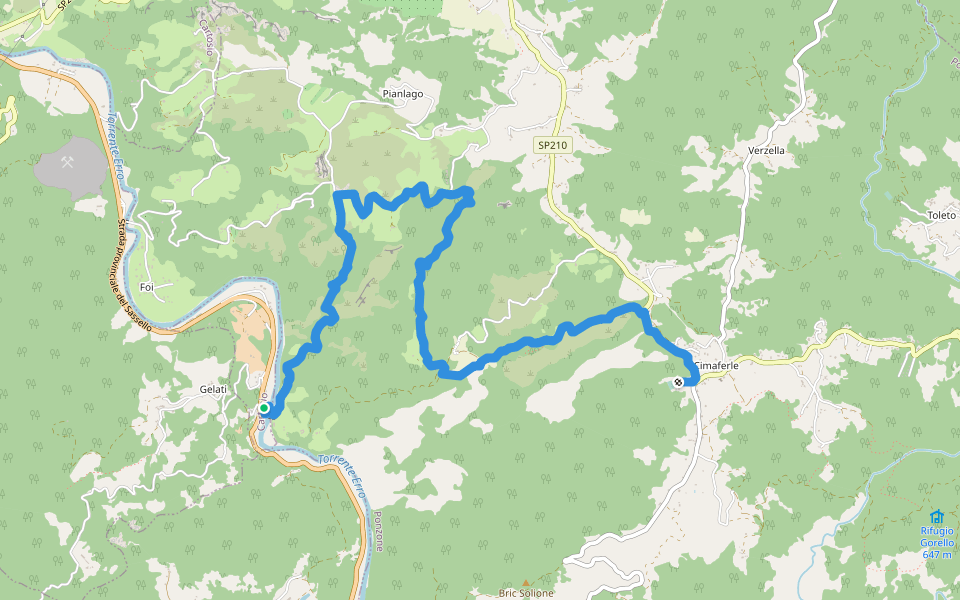 La Pesca - Cimaferle walking route map in Pesca
