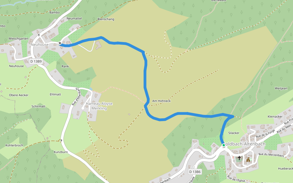 Goldbach Altenbach Croix rouge walking route map in Goldbach-Altenbach