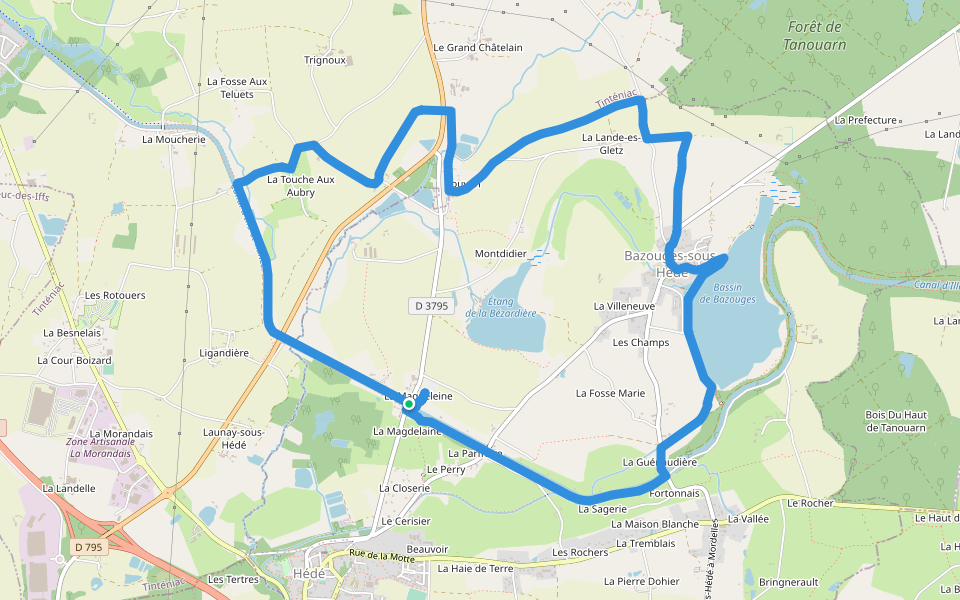 Chalets et étang walking route map in Hédé-Bazouges