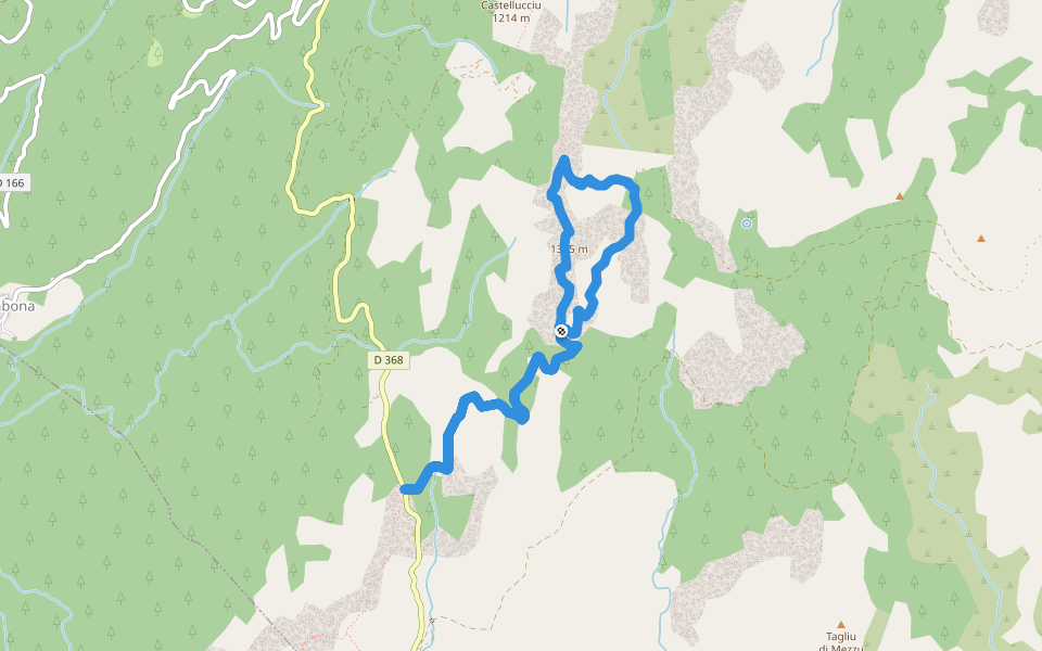 Bocca d'Illarate<->Monte Calva walking route map in Zonza