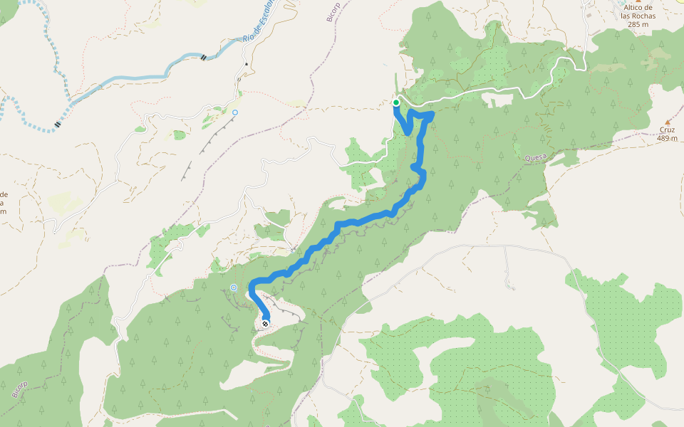 Camino de las Cinglas walking route map in Quesa