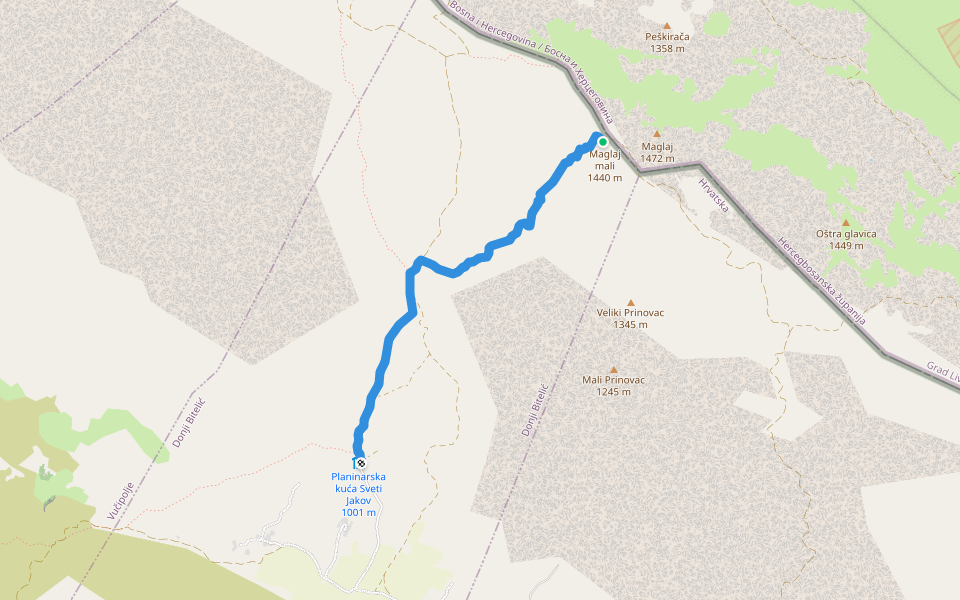 Planinarska staza na Maglaj walking route map in Donji Bitelić