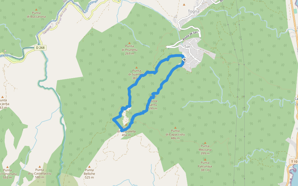 Boucle du Monte Santu walking route map in Sari-Solenzara