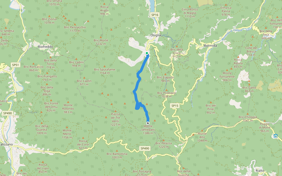 Osiglia - Monte Settepani walking route map in Osiglia