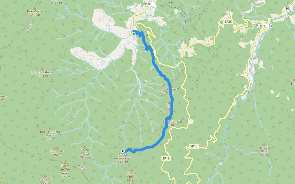 Osiglia - Colletta - Rocca dei Francesi walking route map in Osiglia