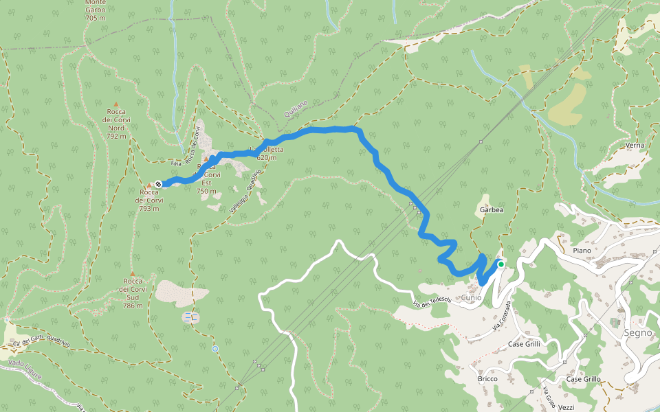 Cunio - Rocca dei Corvi walking route map in Cunio