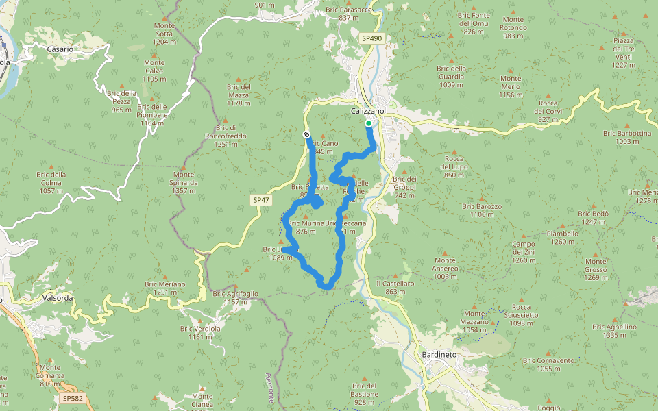 Calizzano - Cascina Coccalini - Valle Superiore - San Mauro walking route map in Calizzano