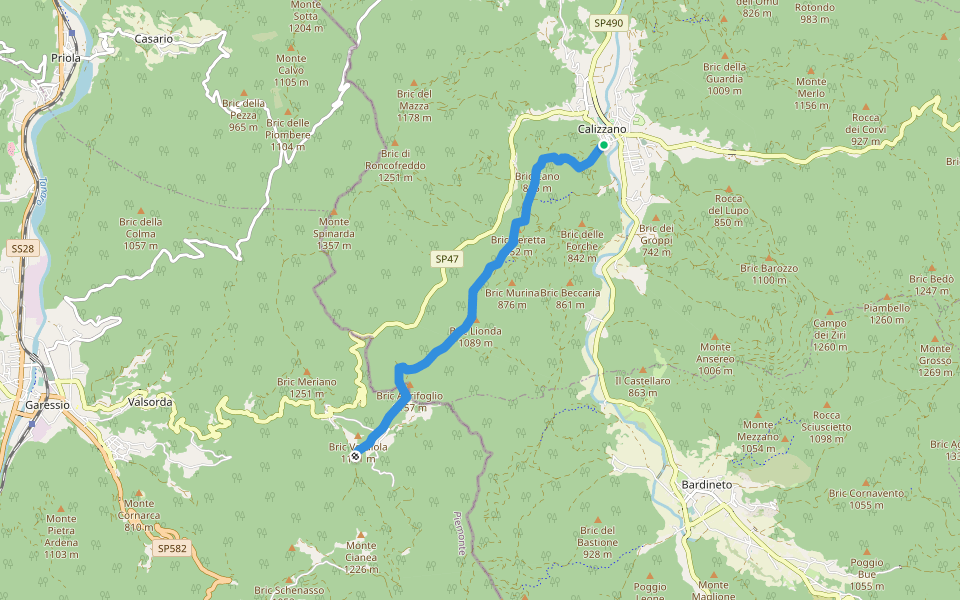 Calizzano - Costa della Cianea walking route map in Calizzano