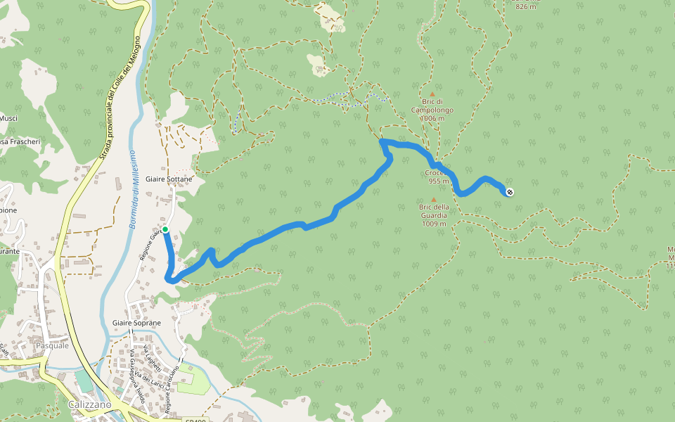 Giaire - Fonte Anime walking route map in Calizzano