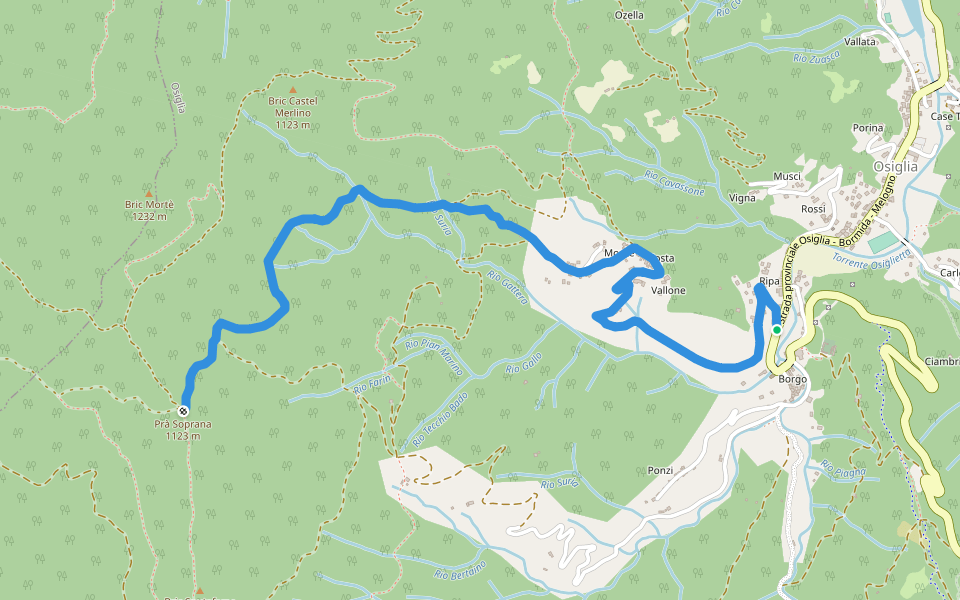 Osiglia - Colle del Prà Soprana walking route map in Osiglia