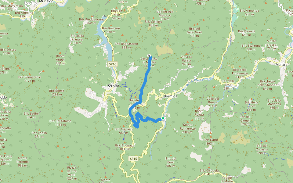 Pian Soprano - Colla Baltera - Ronco di Maglio (quadrati gialli) walking route map in Piano Soprano