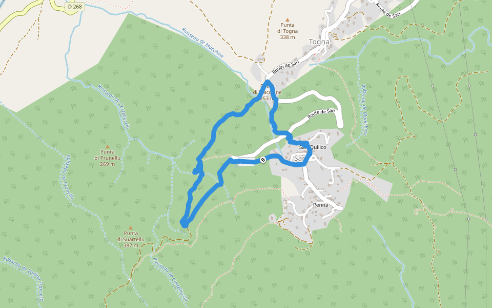 Grande boucle Funtana di Vignali walking route map in Sari-Solenzara