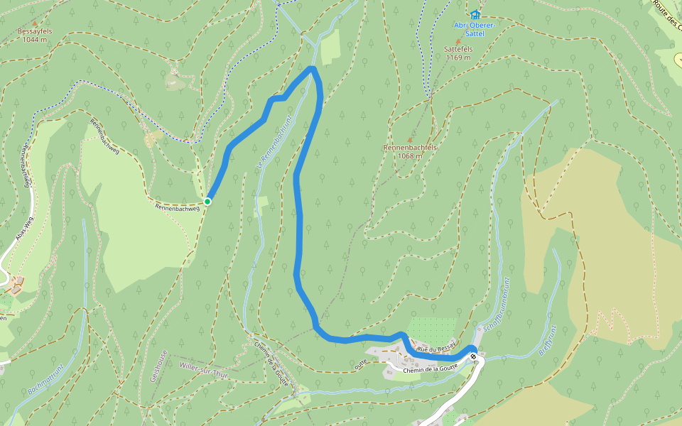 Altenbach vers- "Rouge Blanc Rouge Grand Ballon"-Triangle Jaune walking route map in Geishouse