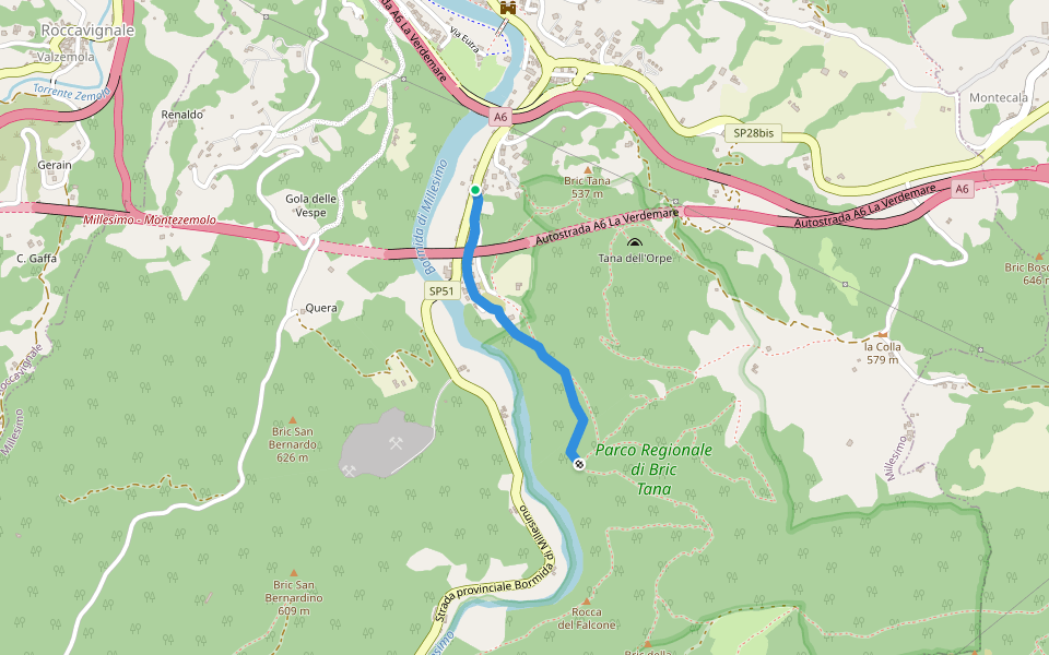 Collegamento per Bric della Feia walking route map in Millesimo