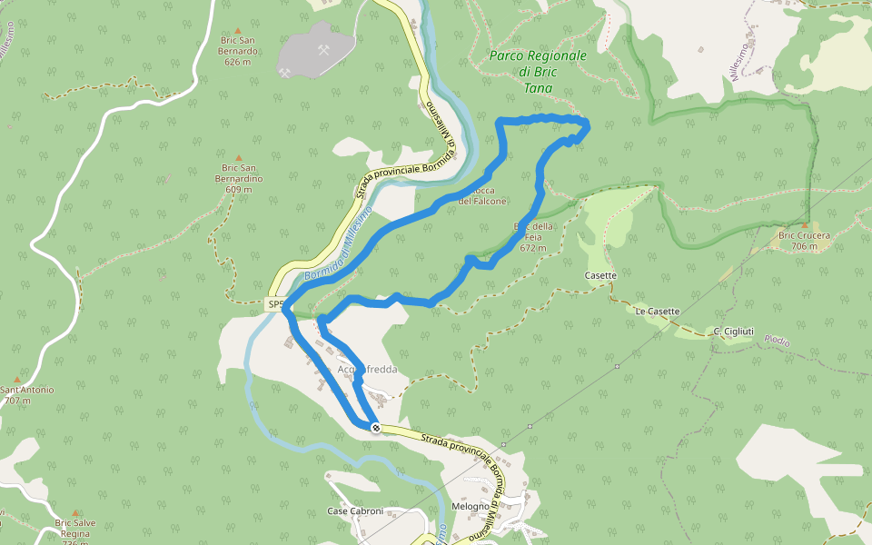 Anello del Bric della Feia walking route map in Acquafredda