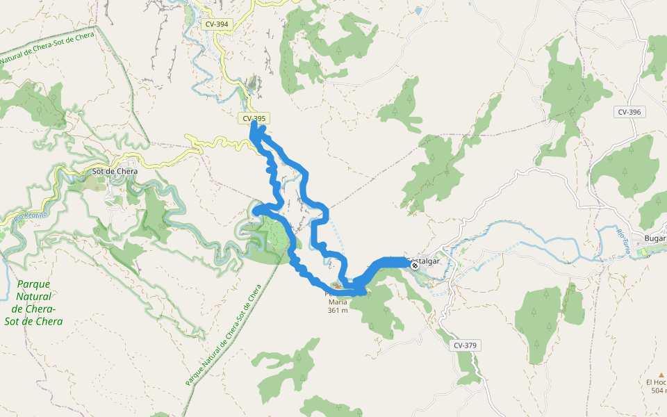 Gestalgar - Balneario Chulilla - Gestalgar walking route map in Gestalgar