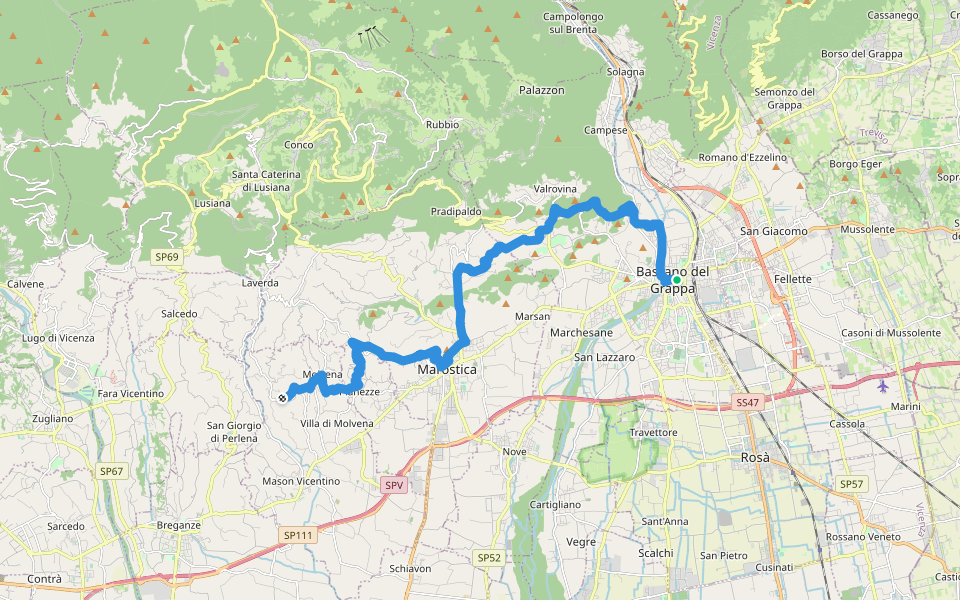 Cammino del Beato Claudio 04 walking route map in Bassano del Grappa