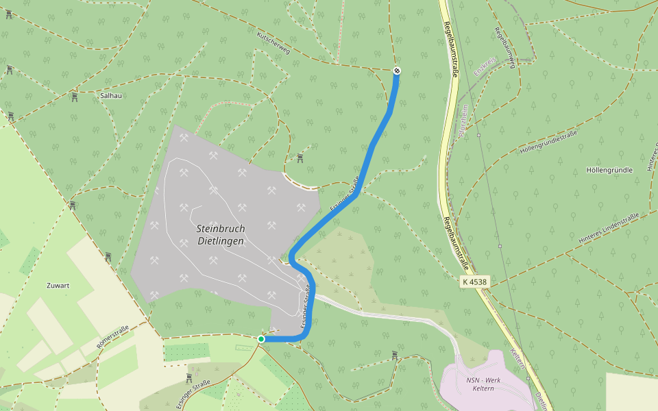 Steinbruch Dietlingen - Ranntal Kutscherweg walking route map in Keltern