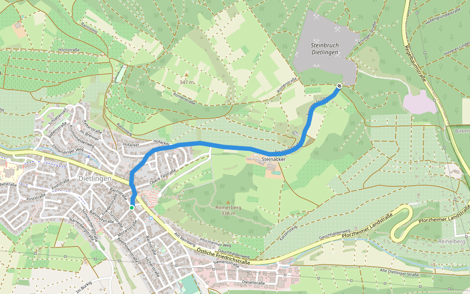 Dietlingen Spitzgarten - Steinbruch Dietlingen walking route map in Keltern