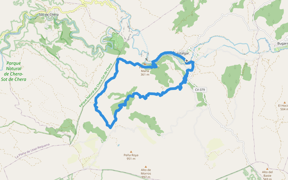 Gestalgar - El Salto - Pera - Gestalgar walking route map in Gestalgar