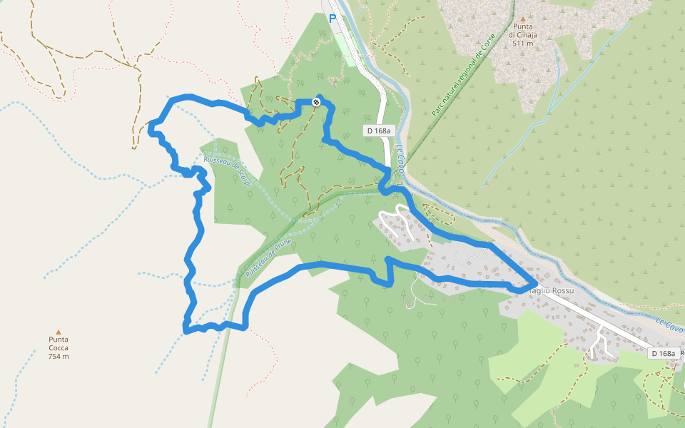 Boucle I Scarpi walking route map in Zonza
