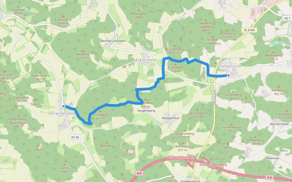 Gelbpunkt walking route map in Birgland