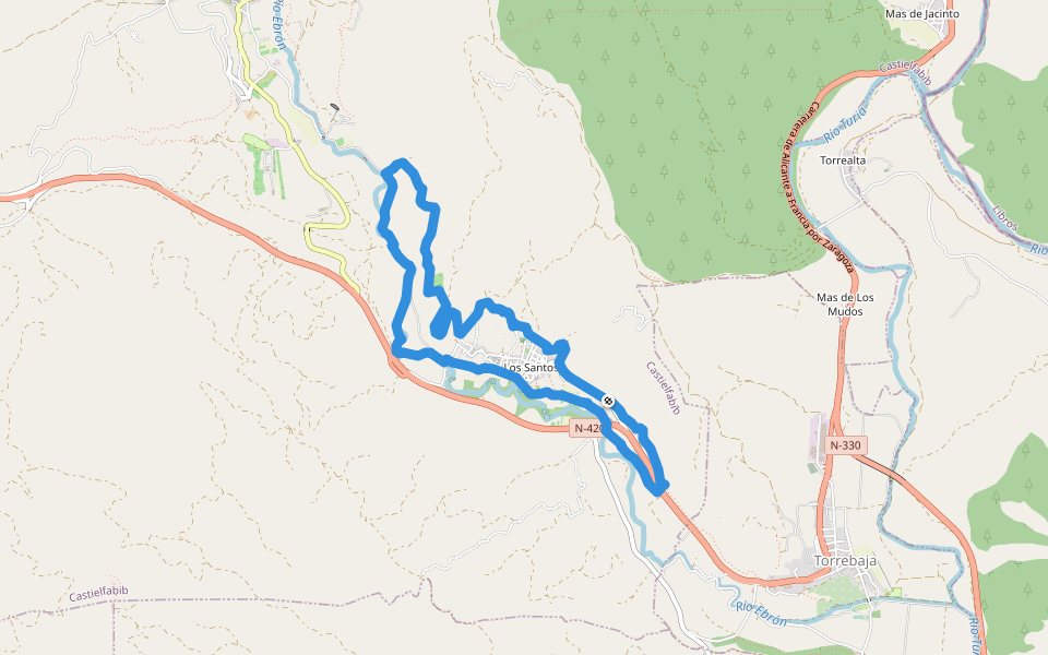 Ruta Riberas del Ebrón walking route map in Castielfabib