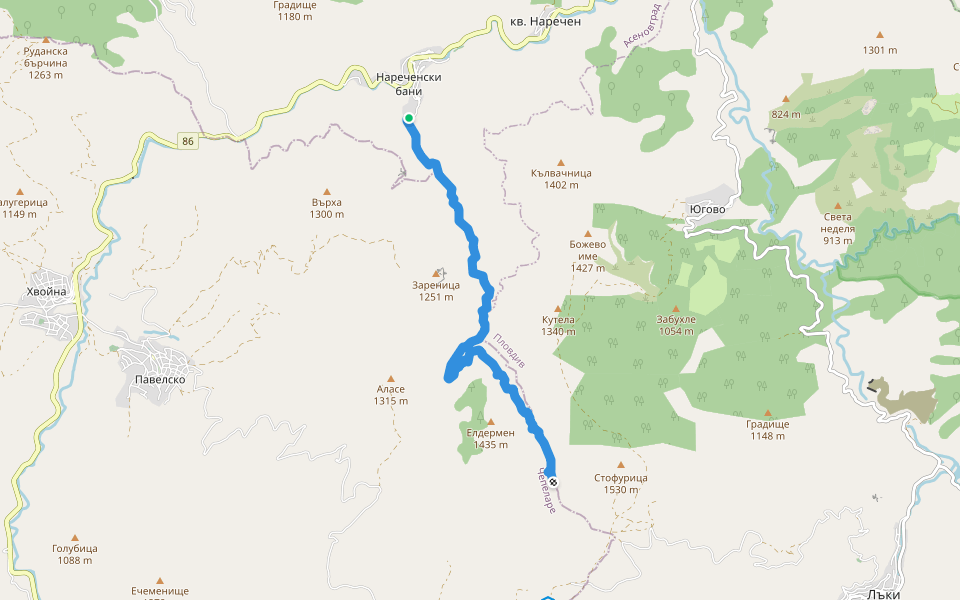 Нареченски бани - х. Пашалийца walking route map in Narechenski bani