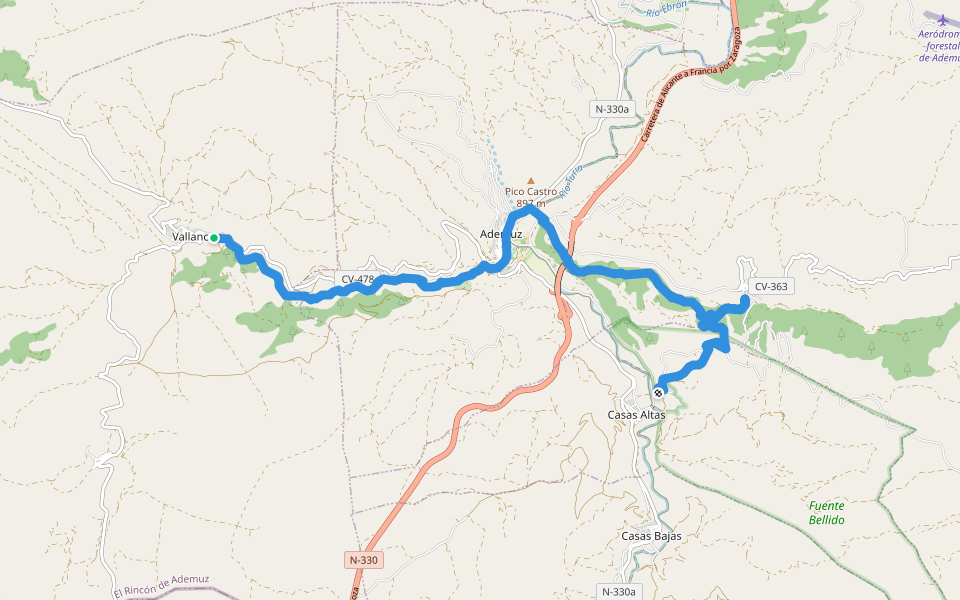 Ruta del Bohilgues y del Val walking route map in Vallanca