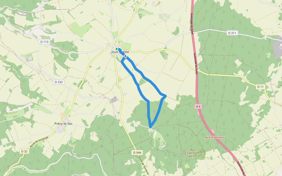 Circuit du Val de la Nef (Petite boucle) walking route map in Joux-la-Ville